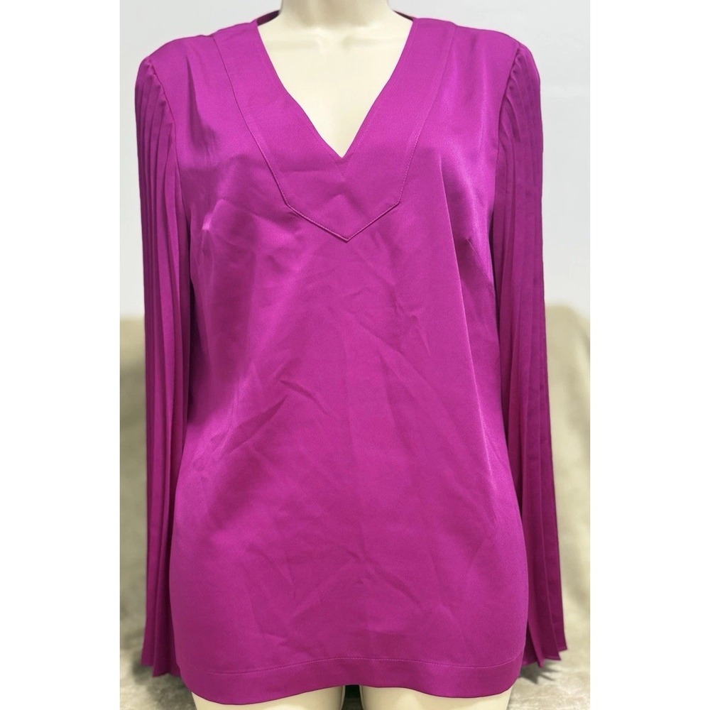 Trina Turk Womens Almande Pleated‎ Sleeve Pullover Blouse Dinner Outfit Medium